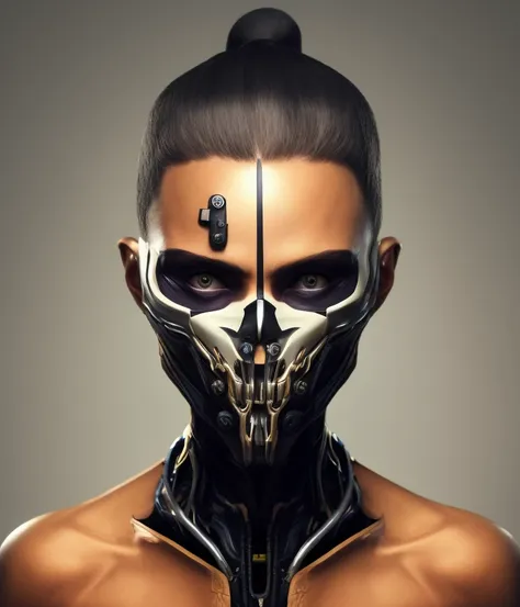 a woman with tattoos and a face mask, CHV3CCyberpunk, portrait of a cyberpunk cyborg, portrait of a cyborg, cyborg woman, cyborg girl, cute cyborg girl, portrait of a cyberpunk machine, cyberpunk skeleton, cyberpunk face