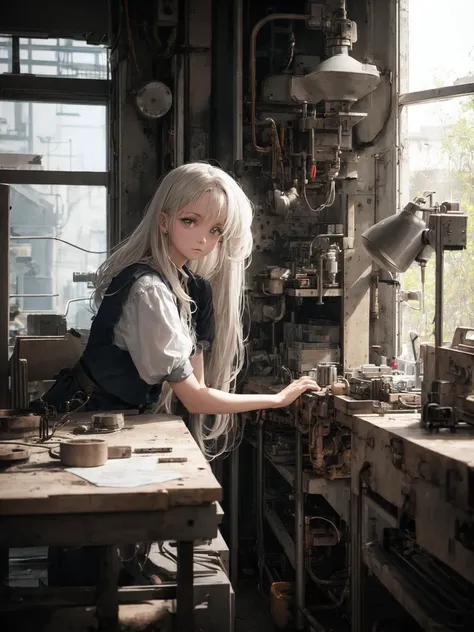another day working at the fairy factory, (close-up:1.1), bland, drab, uninteresting, boring, industrial
