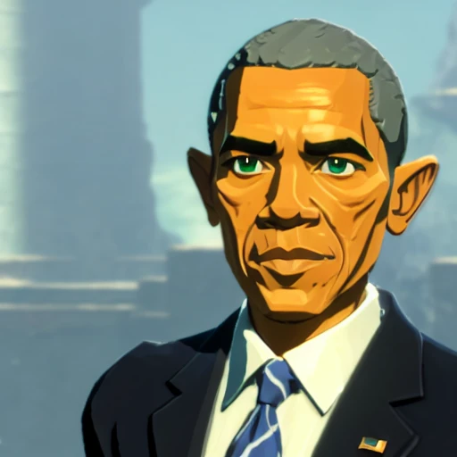 close up portrait of obama in botw style, intricate, highly detail