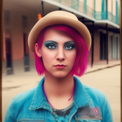 extremely realistic photographic portrait of Anna Thompson nonbinary trans feminine cajun  standing outside in New Orleans 128k AGFA portrait extremely detailed photorealistic photographic portrait Kodak rim lighting duskypie mdjrny-v4 style