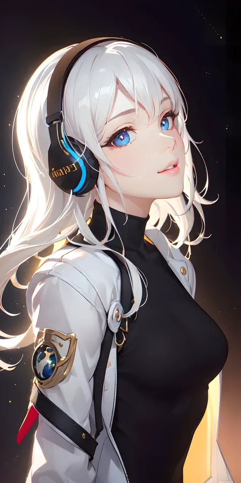 (masterpiece, finely detailed beautiful eyes: 1.2), (on the moon, space, looking back into earth), white hair, black tank top, volumetric lighting, white jacket, glowing headphone, cyberpunk, futuristic, multi-color eyes, detailed eyes, hyper detailed,light smile, highly detailed, beautiful, small details, ultra detailed, best quality, intricate, hyperrealism, sharp, digital illustration, detailed, realism, intricate, 4k, 8k, trending on artstation, good anatomy, beautiful lighting, award-winning, photorealistic, realistic shadows, realistic lighting, beautiful lighting, raytracing, intricate details, moody, rule of thirds, masterpiece, (illustration:1.1), highres, (extremely detailed CG, unity, 8k wallpaper:1.1), beautiful face, highly detailed face, ultra realistic, masterpiece, bokeh, extremely detailed, intricate, zoomout, colorful, vibrant colors, red nail polish, side view,