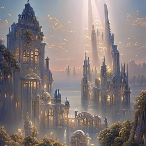 A painting of a city with a castle in the middle of it - SeaArt AI
