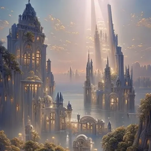 A painting of a city with a castle in the middle of it - SeaArt AI