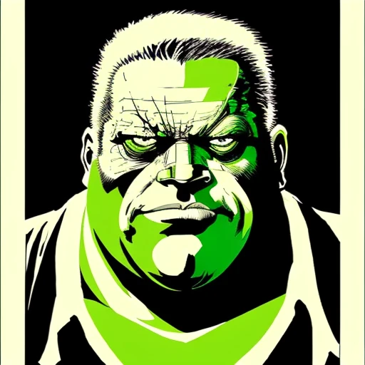 portrait of an obese man, green and black color scheme, sinCity_iamYork