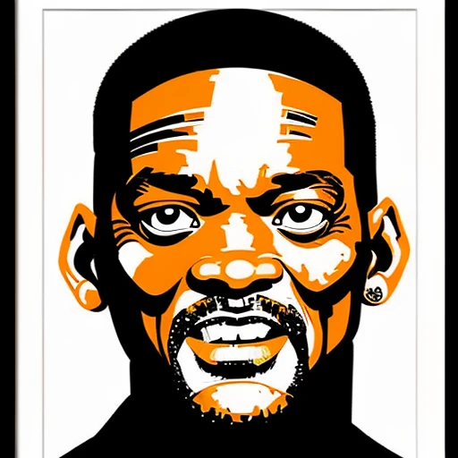 Full-Face Portrait of Will Smith, orange and black color scheme, sinCity_iamYork