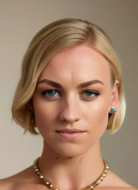 portrait of skswoman, disgusted , wearing beaded , with Lob (long bob) , background roman city epic (photo, studio lighting, hard light, sony a7, 50 mm, matte skin, pores, colors, hyperdetailed, hyperrealistic), <lyco:Yvonne StrahovskiV3:1.2>