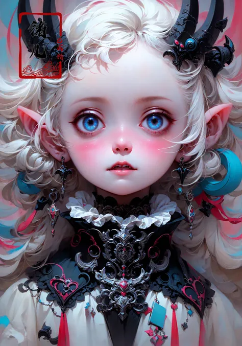 32K, Surreal, best quality, masterpiece, highres, original, extremely detailed wallpaper,
perfect lighting, UHD, white hair,Zhang Jingna,in the style of aggressive digital illustration, bold and colorful portraits, lit kid, Picasso,Hikari Shimoda(full body:1.3), (Gothic architecture:1.3)
<lora:~Q?-YG^{Zwith horns:0.8>