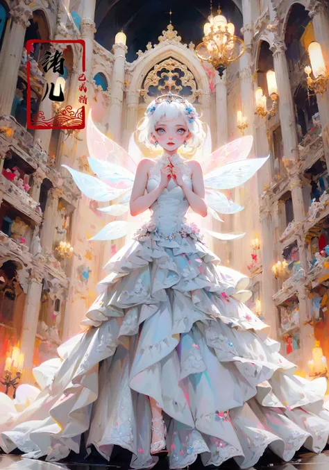 32K, Surreal, best quality, masterpiece, highres, original, extremely detailed wallpaper,
perfect lighting, UHD, white hair,Zhang Jingna,in the style of aggressive digital illustration, bold and colorful portraits, lit kid, Picasso,Hikari Shimoda(full body:1.3), (Gothic architecture:1.3)
(Fairy tale princess gown with delicate lace and sparkly gems:1.3)
<lora:~Q?-YG^{Zwith horns:0.8>