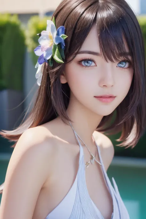 (((pale and lustrous skin, realistic, photo-realistic, photorealistic))):1.4, best quality, masterpiece, portrait, a photography of a beautiful girl, detailed face, sweet smile, (blush:1.2), (extremely detailed CG unity 8k wallpaper,masterpiece, best quality, ultra-detailed, beautiful detailed eyes:1.2), five fingersxier, 1girl, solo, hair ornament, seele vollerei, sleeveless dress, white dress, outdoors, bare shoulders, bangs, sleeveless, purple hair, blue eyes, pov, (((depth of field))),
<lora:xier_20230623165843-000010:0.7:MIDDS> vivid,detailed, realistic, beautiful, stunning lighting, stunning reflections, sun rise, bokeh mood,