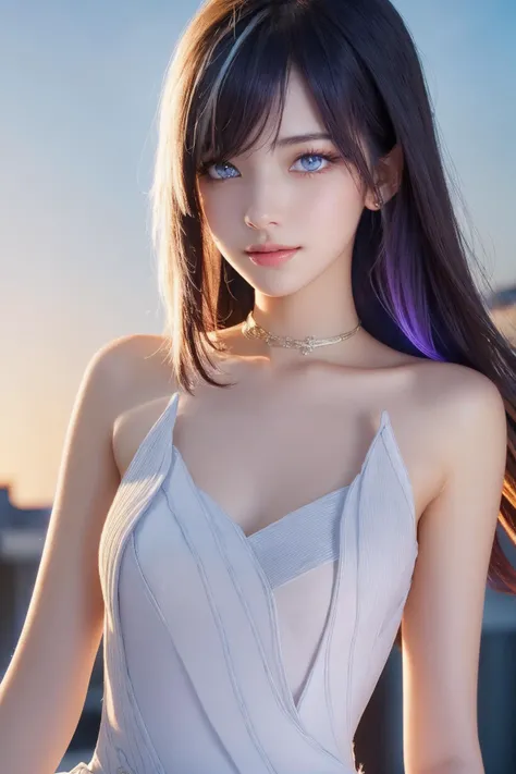 (((pale and lustrous skin, realistic, photo-realistic, photorealistic))):1.4, best quality, masterpiece, portrait, a photography of a beautiful girl, detailed face, sweet smile, (blush:1.2), (extremely detailed CG unity 8k wallpaper,masterpiece, best quality, ultra-detailed, beautiful detailed eyes:1.2), five fingersxier, 1girl, solo, hair ornament, seele vollerei, sleeveless dress, white dress, outdoors, bare shoulders, bangs, sleeveless, purple hair, blue eyes, pov, (((depth of field))),
<lora:xier_20230623165843-000010:0.7:MIDDS> vivid,detailed, realistic, beautiful, stunning lighting, stunning reflections, sun rise, bokeh mood,