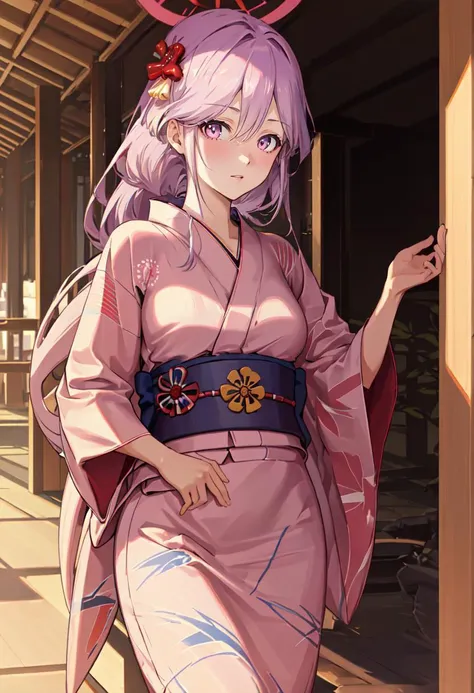 best quality, masterpiece, highres, solo, {lin_arknights:0.90}, {white kimono:1.35}, {red hakama:1.35}, {wide sleeves:1.20}
