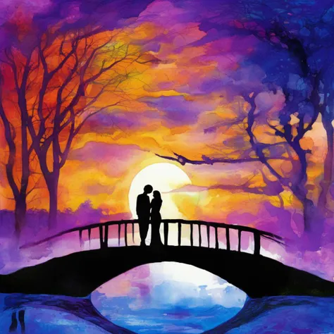 astrstica lovers, girl and boy on the bridge at sunset<lora:astrstica:1>
