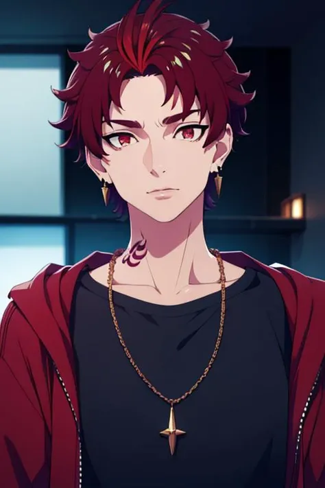 photorealistic, (4k), depth of field, (Masterpiece), (realistic skin texture), extremely detailed, intricate, hyper detailed, high resolution, professional photography, bokeh, depth of field, sharp detail, best quality, looking at viewer, 1boy, solo, male focus, <lora:allen_sugasano:0.8>, allen_sugasano, red hair, red eyes, short hair, , jewelry, earrings, , spacecraft interior,