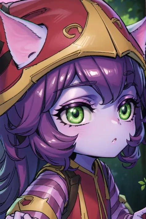 lollulu, <lyco:lulu-lyco-nochekaiser:1>,
lulu, long hair, bangs, animal ears, (green eyes:1.5), purple hair, colored skin, purple skin,
BREAK long sleeves, hat, dress, red dress, red headwear, ears through headwear, striped sleeves, yordle,
BREAK looking at viewer, full body,
BREAK outdoors,
BREAK <lyco:GoodHands-beta2:1>, (masterpiece:1.2), best quality, high resolution, unity 8k wallpaper, (illustration:0.8), (beautiful detailed eyes:1.6), extremely detailed face, perfect lighting, extremely detailed CG, (perfect hands, perfect anatomy),