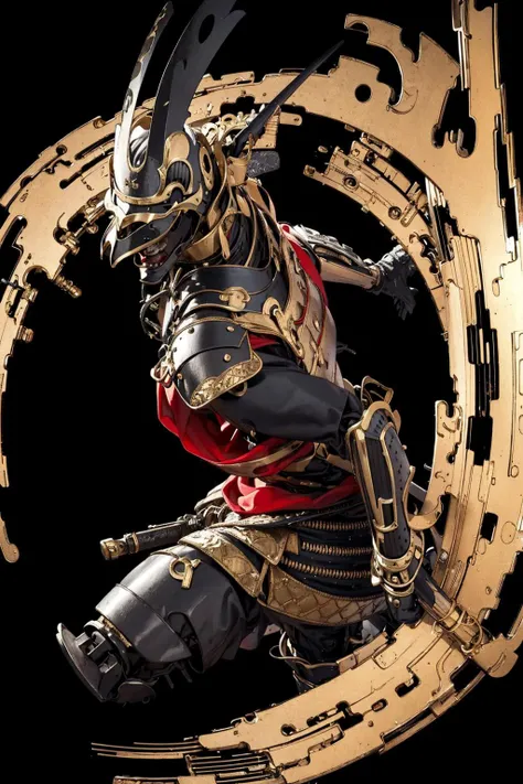 (masterpiece, top quality, best quality, official art, beautiful and aesthetic:1.2), (1girl), extreme detailed,(fractal art:1.3),colorful,highest detailed, cyborg,<lora:samuraiLoraV01:0.8>samurai,armor,black face mask,all red armor,<lora:[prosthetic quadruped,Quadruped machinery,mechanical tail,mechanical parts, robot joints,hydraulic system,headgear,four feet]:0.5>,mechanical tail,mechanical parts, robot joints,hydraulic system,headgear,medieval battlefield,backlight,fog, <lora:add_detail:-0.5>,glowing red eyes,upper body shot,diagonally forward shot,Bend forward., Drawing the sword, <lora:FEHAllAttack:0.5>