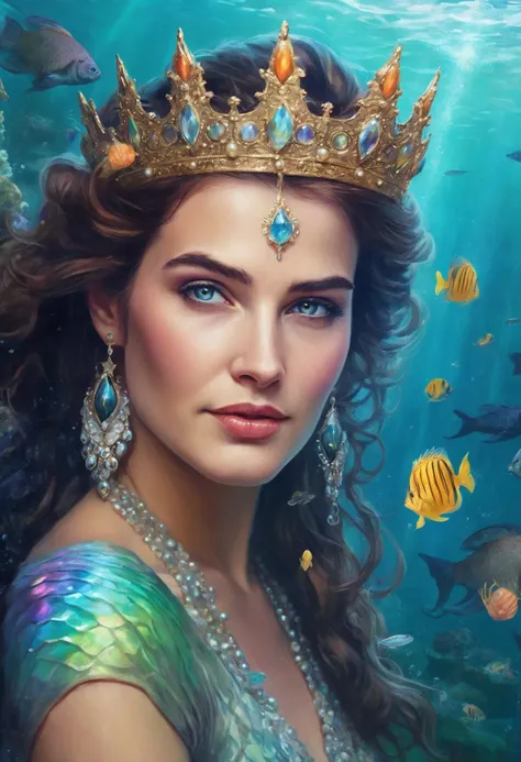 (ohwx woman) <lora:cobie_lora_sdxl_v1-000008:1> portrait, fantasy, mermaid, hyperrealistic, game character, underwater, highly detailed, sharp focus, cinematic lighting, pearls, glowing hair, shells, gills, crown, water, highlights, starfish, jewelry, realistic, digital art, pastel, magic, fiction, ocean, king, colorful hair, sparkly eyes, fish, heroic, goddess, waves, bubbles, queen
