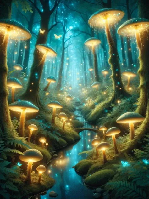 <lora:Fairy_Style_SDXL:1> A luminescent ais-fairy forest, where every tree shimmers with bioluminescent fireflies, illuminating a path towards hidden wonders.