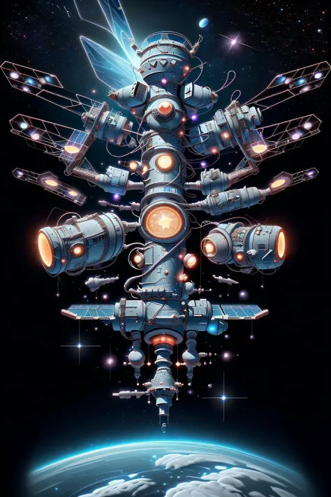 <lora:Fairies_Style_SD1.5:1> ais-fairiez space station in space, black background, stars