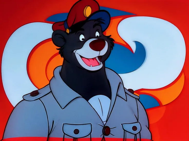Anime style, 80s, <lora:TSBaloo4:0.8> 1boy, bear, black eyes, day, furry male, hat, male focus, open mouth, parody, red headwear, shirt, smile, solo, walking on the street <lora:add_sharpness:0.7>, japanese vintage, vector, t-shirt design, IMAX, screenshot from the 1983, Sketch, Manga Sketch, Pencil drawing, Black and White, Manga, Manga style, Low detail, Line art, vector art, Monochromatic, by katsuhiro otomo and masamune shirow and studio ghilibi and yukito kishiro