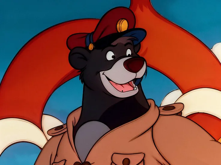 Anime style, 80s, <lora:TSBaloo4:0.8> 1boy, bear, black eyes, day, furry male, hat, male focus, open mouth, parody, red headwear, shirt, smile, solo, walking on the street <lora:add_sharpness:0.7>, japanese vintage, vector, t-shirt design, IMAX, screenshot from the 1983, Sketch, Manga Sketch, Pencil drawing, Black and White, Manga, Manga style, Low detail, Line art, vector art, Monochromatic, by katsuhiro otomo and masamune shirow and studio ghilibi and yukito kishiro