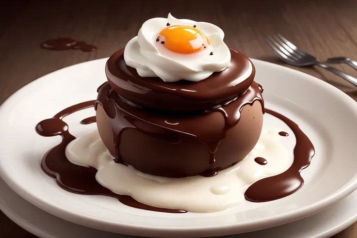<lora:ChocolateWetStyle:0.4> ChocolateWetStyle egg with <lora:WhippedCreamTopStyle:0.4> WhippedCreamOnTopStyle