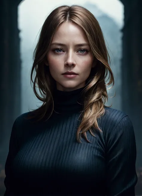 A stunning intricate full color portrait of (sks woman:1), wearing a black turtleneck, epic character composition, by ilya kuvshinov, alessio albi, nina masic, sharp focus, natural lighting, subsurface scattering, f2, 35mm, film grain, <lora:locon_jodiefoster_v1_from_v1_64_32:1>