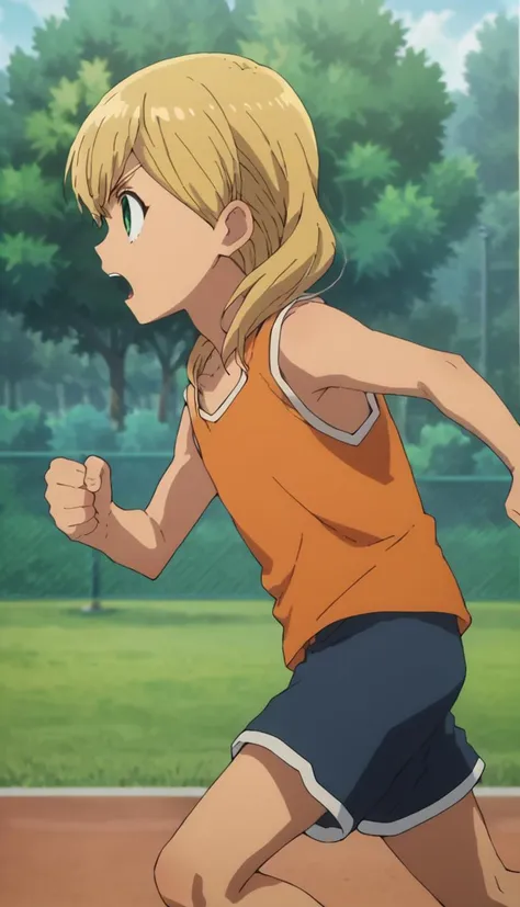 score_9, score_8_up, score_7_up, score_6_up, score_5_up, score_4_up, source_anime, 1boy, miyasaka ryou, otoko no ko, blonde hair, green eyes, open mouth, from side, running,sleeveless, shorts, <lora:Miyasaka_Ryou:0.8>, anime screencap, <lora:Anime_Screencap:1>