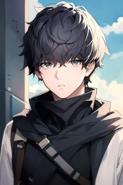 (best quality:1.1), (masterpiece:1.4), , , upper body, depth of field, (watercolor illustration, soft pastel colors:1.1), (anime:1.4), 1boy, solo, male focus, <lora:alba_synduality_noir:0.98>, alba_synduality_noir, black hair, grey eyes, short hair, , , dieselpunk, High definition