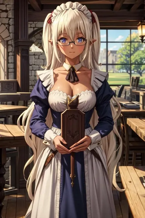 <lora:HNTSADL_Edelgard_by_minion-24:0.62> edelgard, maidgear:1.4, maxi dress, long sleeves, glasses, solo, 1girl, perfect face, perfect eyes, looking at viewer, by artgerm, cinematic 4k wallpaper,ultra detailed, high resolution, artstation, award winning , tavern, fantasy, medieval, folded hands, in waiting, ready to serve, attending