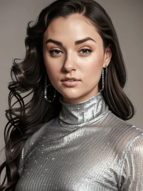 Grey768 , a woman, long curly hair, ((silver sparkling turtleneck evening dress)), night, posing, paparazzis flashes, detailed eyes, photography, trending on artstation, sharp focus, studio photo, intricate details, highly detailed, by greg rutkowski <lora:Grey768:0.7>