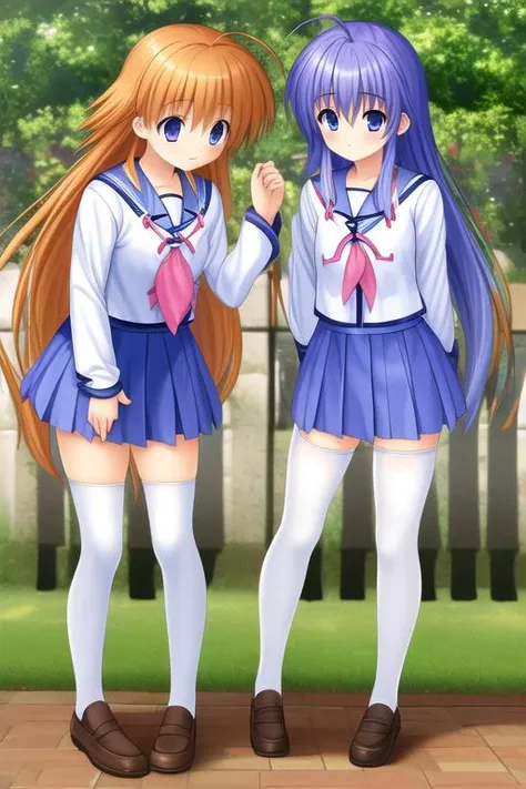 masterpiece, best quality, high quality, sekine shiori, <lora:sekine shiori:1>, white school uniform, lavender skirt, white stockings