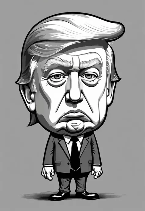 monochrom outline caricature of stupid donald trump