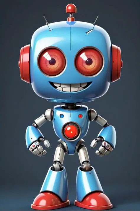 cartoon robot with red and blue body and head, beautiful iphone wallpaper, skottie , background image, 70s poster, red eyed, mad magazine illustration, cute detailed artwork, solidworks, a still of a happy, distant full body view, inspired by trevor brown, r /art, one single head, pepper, 2025, arm