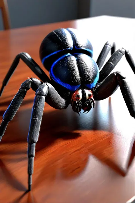 there is a spider that is sitting on a table, 8 k ultra realistic creature, hyper realistic detailed render, realistic. octane render, hyper realistic render, hyper realistic render, hyper realistic render, big spider, 8 k ultra realistic animal, hyper realistic 3 d render, arachnid, very realistic render, arachnophobia, 8 k cg render