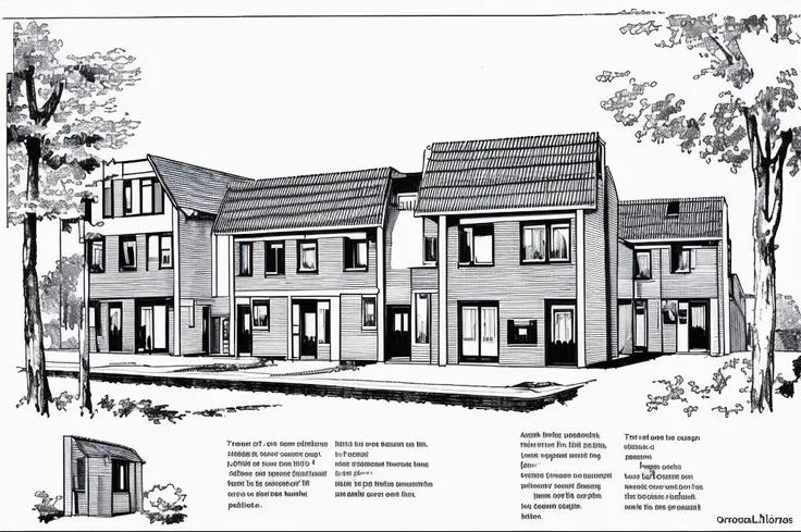 technical black and white drawing of square houses with slanted roofs<lora:Grienden_Style_2-000006:1>