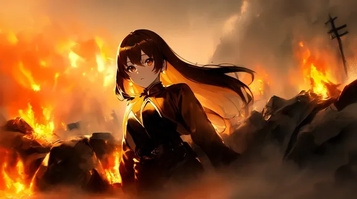 ((masterpiece, best quality)), vivid color, (1woman, mature, long hair, orange brown hair, beautiful hair, orange brown eyes, (((monerochan)))), fighting, (1woman, FBI, IRS), fire, wind, ((((orange hue, rim lighting)))), ((cowboy shot)), <lora:epiNoiseoffset_v2:0.2>, <lora:monerochan_v1:0.8>