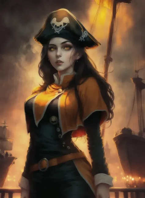 monerochan, <lora:monerochan_v1:1>, (orange eyes:1.21), (glowing eyes:1.1),
medieval (pirate:1.2) girl with navy blue coat belts straps pants standing on the docks in a (crowd of sailors:1.1) leather winter cold weather working beautiful cloudy sky bright morning light foggy raining, (masterpiece:1.2) (illustration:1.1) (best quality:1.2) (detailed) (intricate) (8k) (HDR) (wallpaper) (cinematic lighting) (sharp focus)