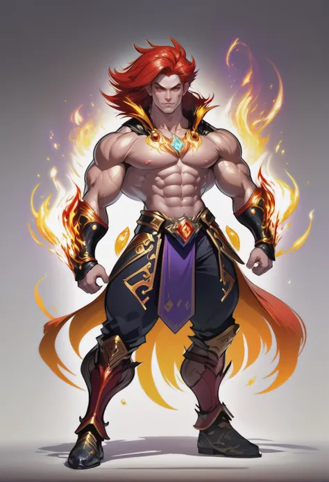 rough digital painting, (full body:1.2), 1boy, man, masculine, solo, [:fantastical costume design,:0.2] warlock, , caucasian, crimson hair, (muscular:1) build, simple background, moba character concept art<lora:EnvyFantasyXL01:1>