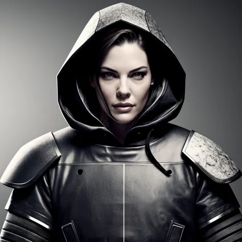 an athletic handsome liv tyler  in a hoodie styled like (samurai armor:1.05), techwear, highly detailed, ultra-realistic, studio lighting, art station, octane render,