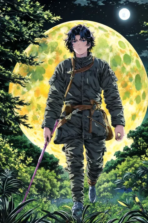 masterpiece, high quality , j_pastel_color, MegamiStyleV4, a warrior in the forest, night, moon, <lora:J_pastel_color:1>, <lora:MegamiStyleV4:0.8>