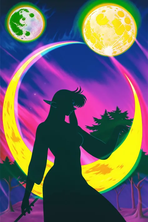 masterpiece, best quality, high quality, j_pastel_color, a witch girl in the forest, pointed ears, night, moon, magic circle, particles, cowboy shot, dutch angle, <lora:J_pastel_color:0.9>, <lora:1990sAnimeStyleLora_1:0.6>