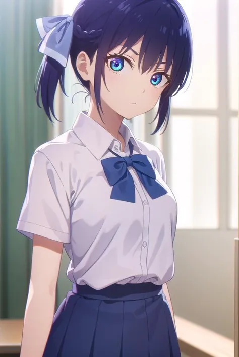 nagisaminase, <lora:nagisa minase s2-lora-nochekaiser:1>,
nagisa minase, bangs, blue eyes, blue hair, hair ribbon, side ponytail,
BREAK skirt, shirt, bow, school uniform, white shirt, short sleeves, pleated skirt, bowtie, blue skirt, 
BREAK indoors, classroom,
BREAK looking at viewer, (cowboy shot:1.5),
BREAK <lyco:GoodHands-beta2:1>, (masterpiece:1.2), best quality, high resolution, unity 8k wallpaper, (illustration:0.8), (beautiful detailed eyes:1.6), extremely detailed face, perfect lighting, extremely detailed CG, (perfect hands, perfect anatomy),