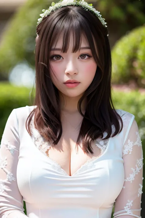nikon RAW photo,8 k,Fujifilm XT3,masterpiece, best quality, 1girl,solo,realistic, photorealistic,ultra detailed,
1girl, upper body, (white lace trim, wedding dress, white long sleeves), big breasts,
<lora:hipoly_3dcg_v7-epoch-000012:0.2> ,<lora:cutegirl2:1>, full-face blush,
