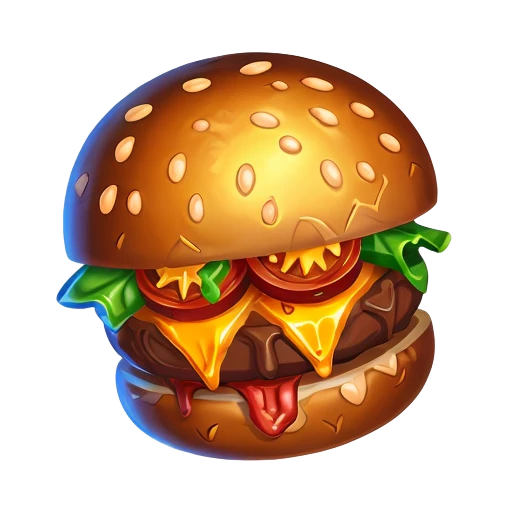 logo of a cheeseburger, centered ,symetric,detailed bad angry looking eyes , <lora:Colored_Icons_by_vizsumit:0.2> 3d icon