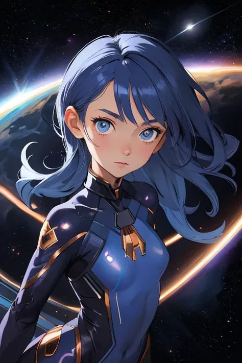 Super Closeup Portrait, Petite skinny Woman in blue universe Print spandex full Bodysuit standing on tiptoes, space nebula background
<hypernet:slimModelsV1_slimmodelsV1:0.75>