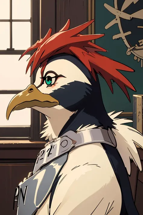 (masterpiece, best quality), 1girl, <lora:Penpen:1> penpen, penguin, animal, animal focus, green eyes, beak, collar