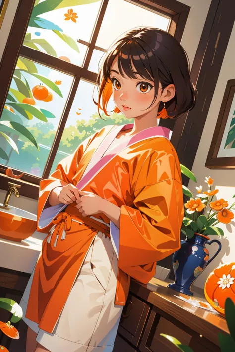 1girl, (art by Enrique Tábara:1.0) , symbolism art, professional Painting, Joyful, Dutch angle shot of a Deeply Thoughtful Homely ([Cornish Rex Cat:mandarin orange:4]:1.3) , complex Provia background, crowded indoors and pond, Thunderstorm, deep focus, Illustration, Flustered, Sots Art, flat lighting, Fish-eye Lens, Pastel Colors, glimmering transformation, Film grain, masterpiece, contest winner