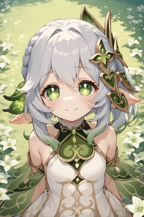 score_9, score_8_up, score_7_up, score_6_up, score_5_up, score_4_up, source_anime,
1girl, nahida genshin, white flowers, cute, smile,
<lora:m1lfm3t3rXLP:1>