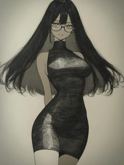 <lora:Epeulu-PonyXL-1024px:0.9>
score_5_up,
1girl, solo, wearing dress, curvy, slim waist, wide hips, long black hair, glasses, breasts, impossible clothes
