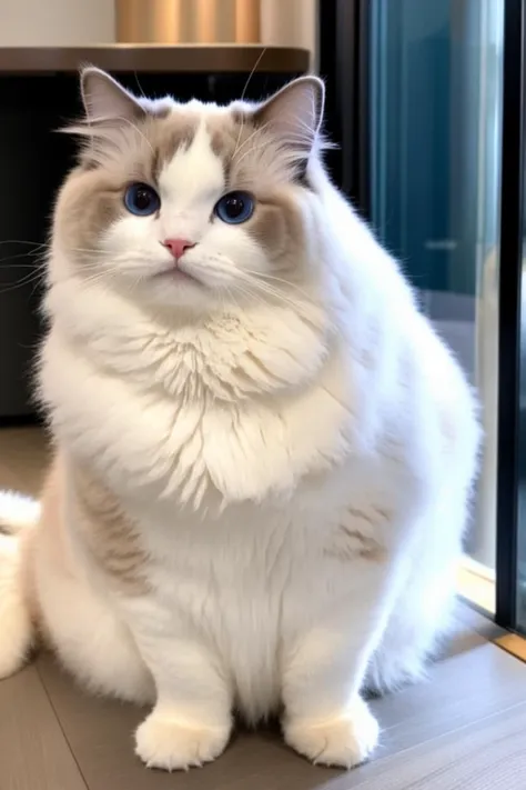 award winning wildlife (medium long shot:1.4), 35mm film movie still, ultra photorealistic, photorealism,(ragdoll cat, fat body ,big round eyes,round head.round face,  cute, smile)looking at viewer, taken with hasselblad H6D 100c, the HCD 24mm lens, hazy mood, cinematic dramatic lighting, cold muted colors, (DOF:1.4),, sharp focus, (perfect real extremely details), amazing fine detail, absurdres, hyper realistic lifelike texture, dramatic lighting      <lora:Mr_ragdoll:1>